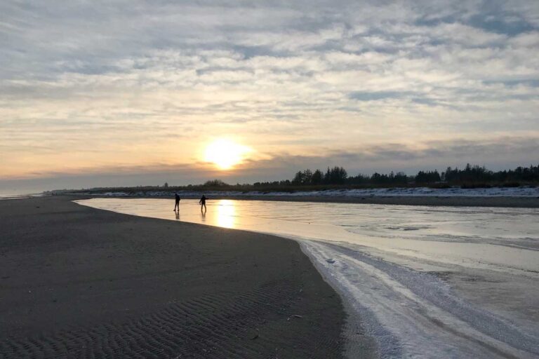 Stranden en kold februar morgen